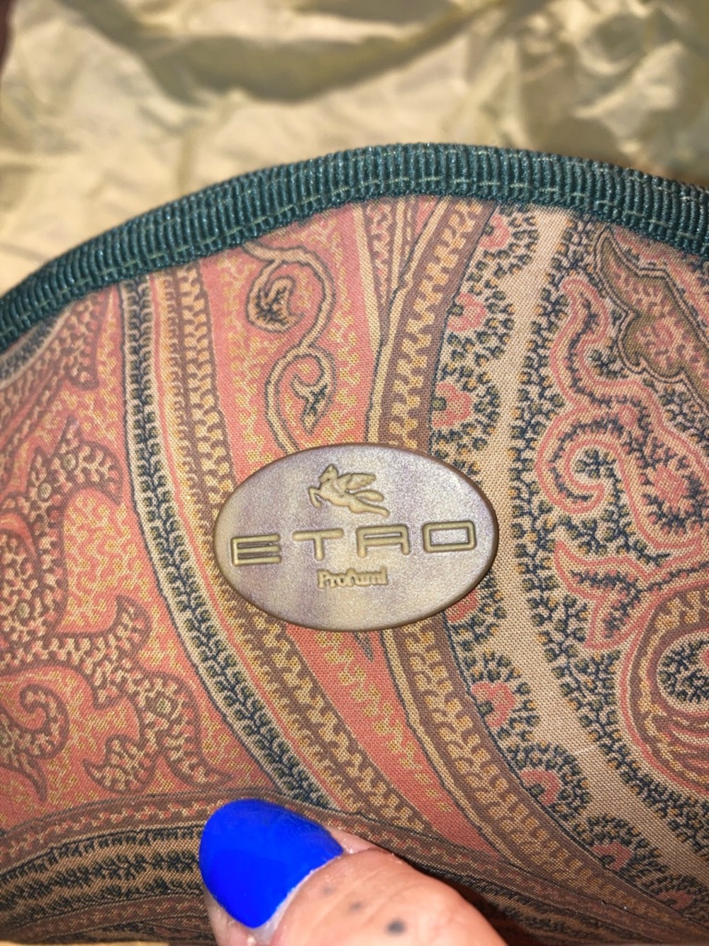 Etro Paisley Zip Cosmetic Pouch in Olive & Rust - Picture 4 of 5